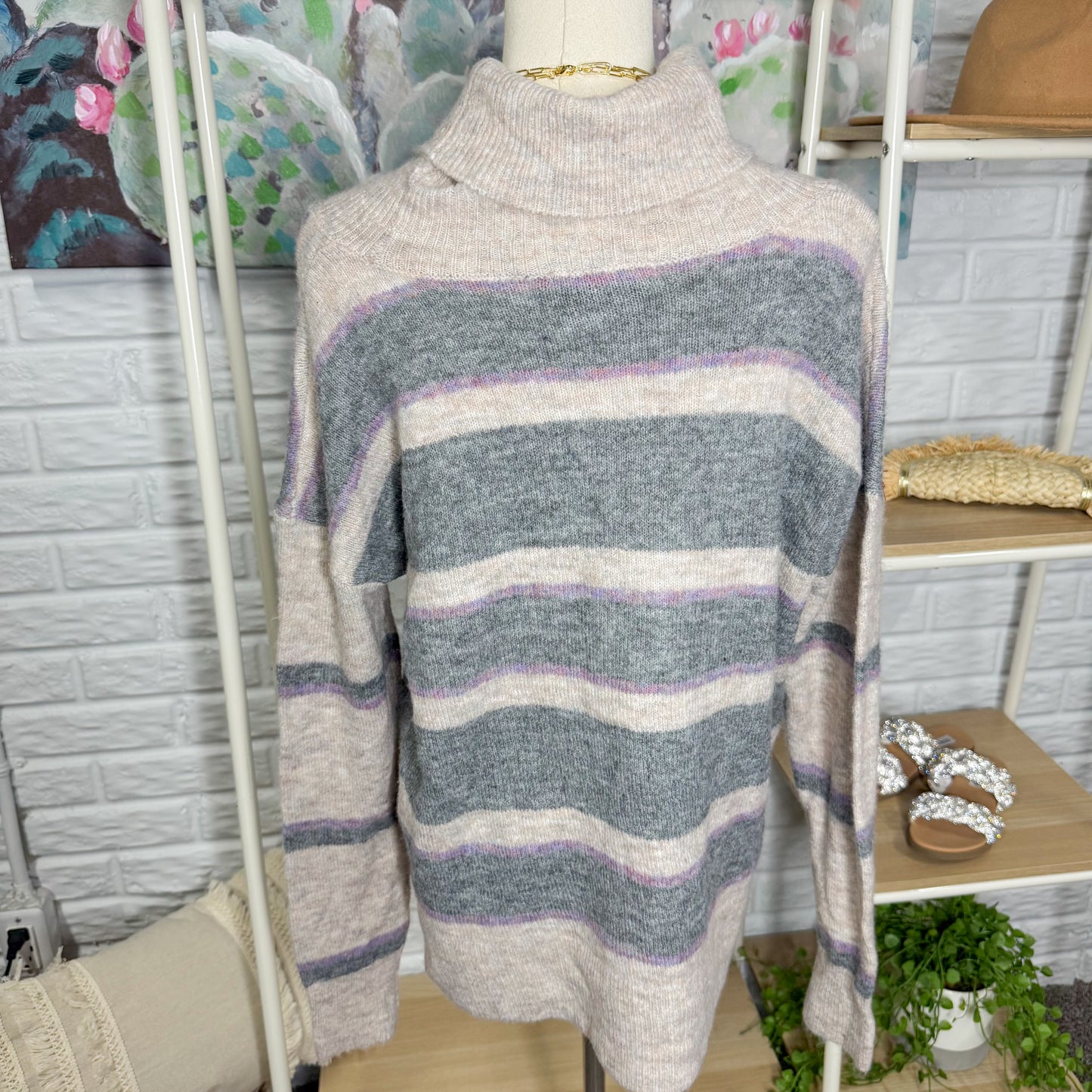 Evereve Heartloom New Portia Cowl Neck Stripe Sweater (S)