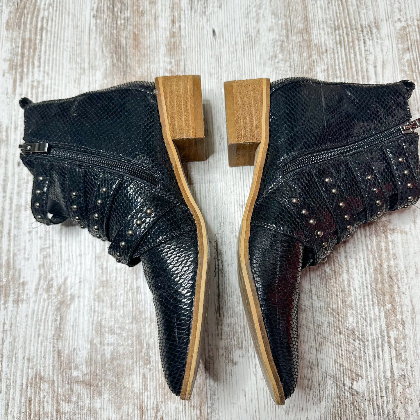 CCOCCI Black Snake Print Buckle Ankle Boots Size 7
