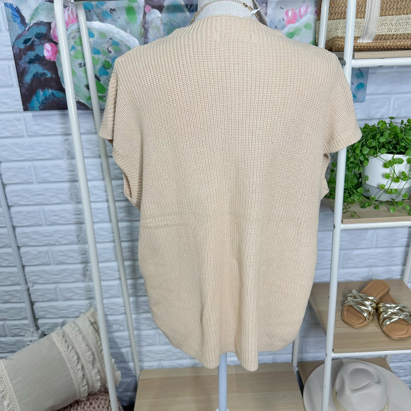 Kirundo New Beige Cap Sleeve Knit Top (M)
