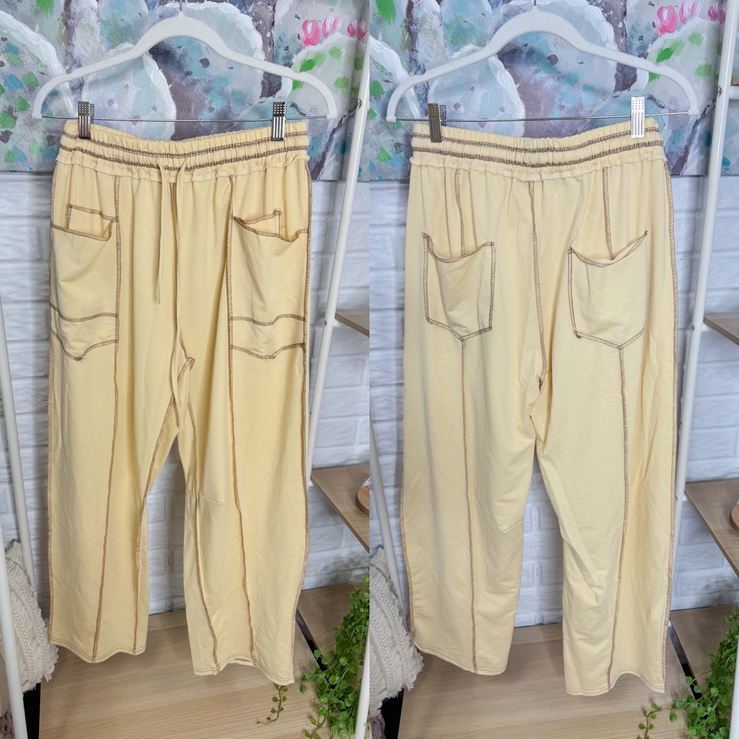 Beige Barrel Wide Leg Pants (M)