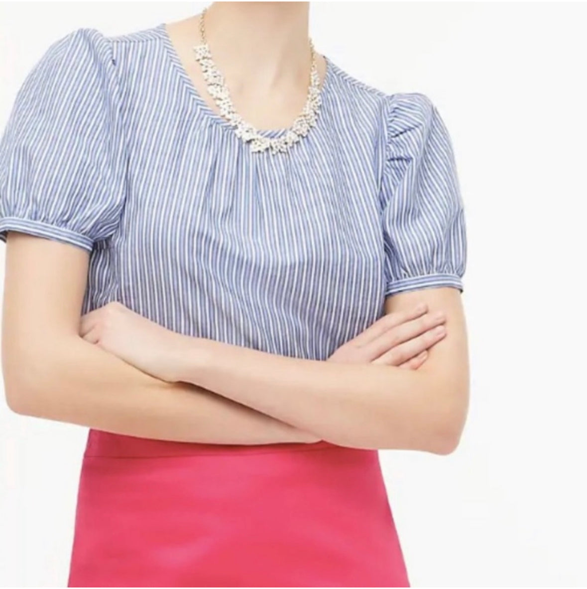J Crew Factory Puff Sleeve Striped Blouse Size XS