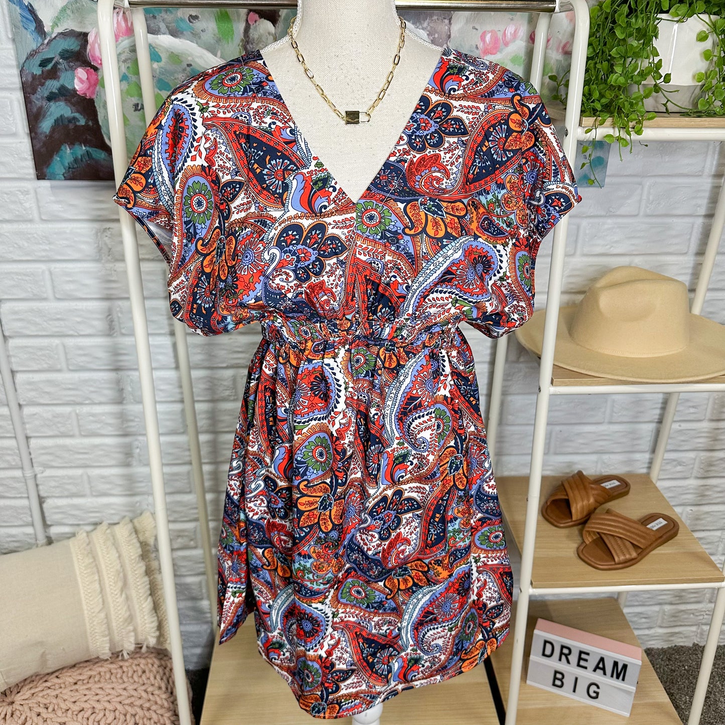 Cupshe Paisley Print V Neck Dress Size Small