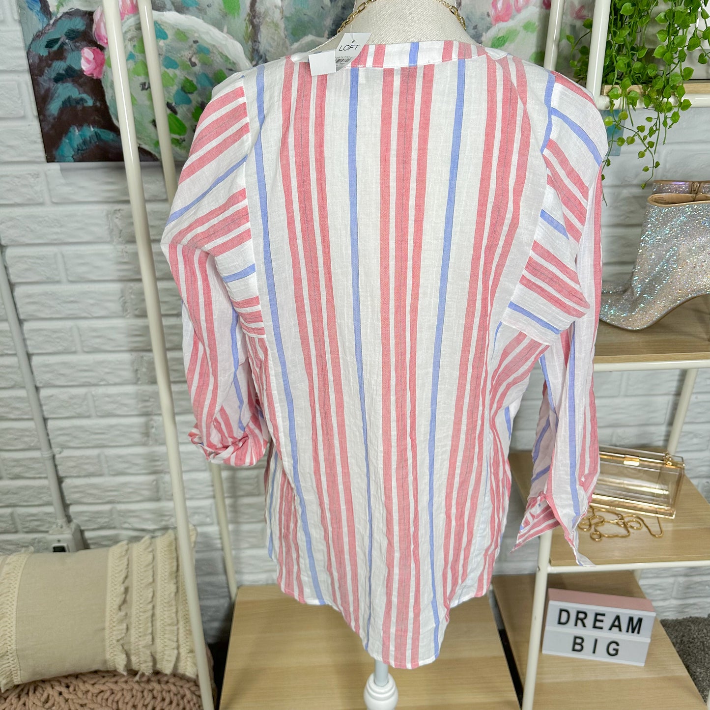 LOFT New Blue & Red Striped Blouse Size XS