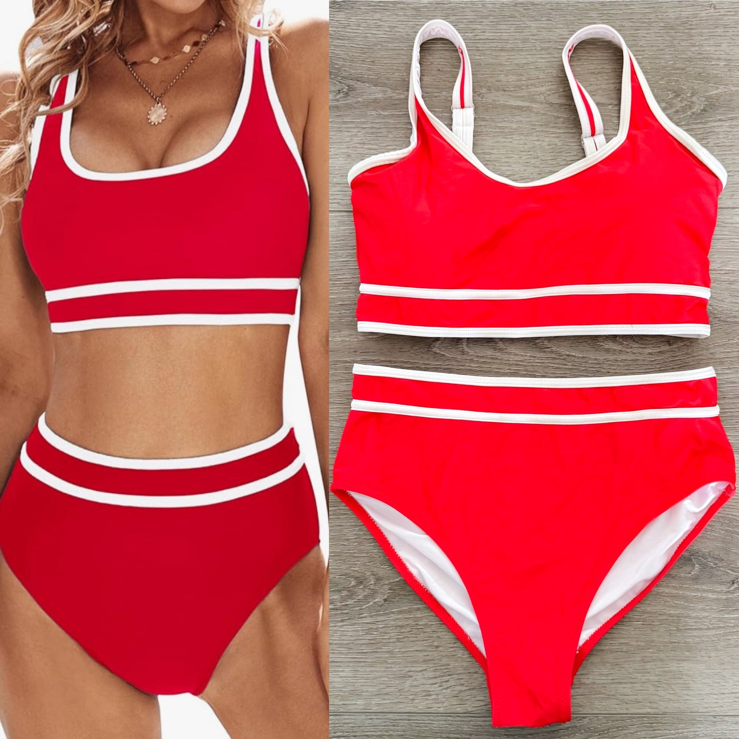 Blooming Jelly Red High Waisted Swimsuit (M)