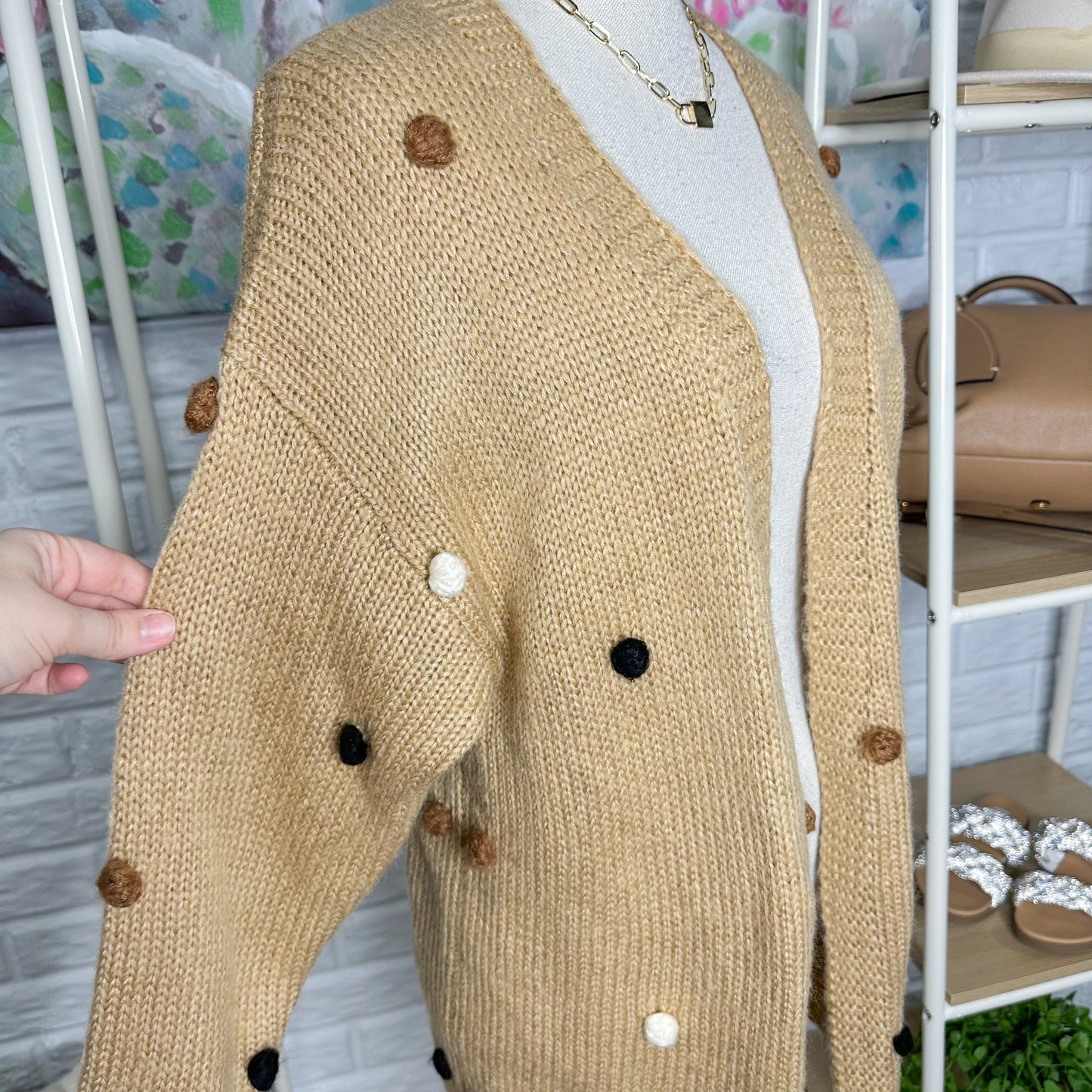 Bibi Tan Chunky Pom Pom Cardigan Size Medium