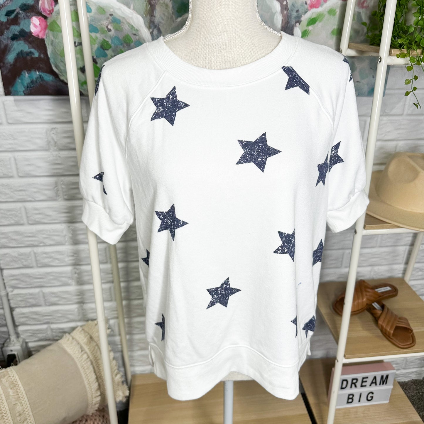 Lou & Grey Star Cozy Cotton Terry Sweatshirt Tee Size Small