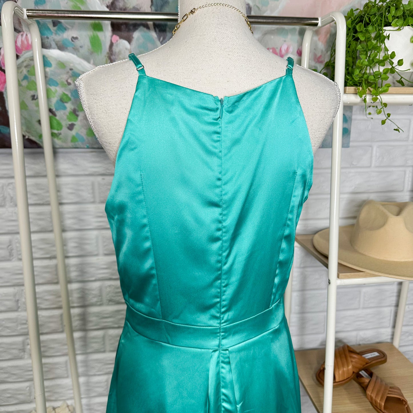 Prettygarden New Teal Satin High Low Maxi Dress Size Medium