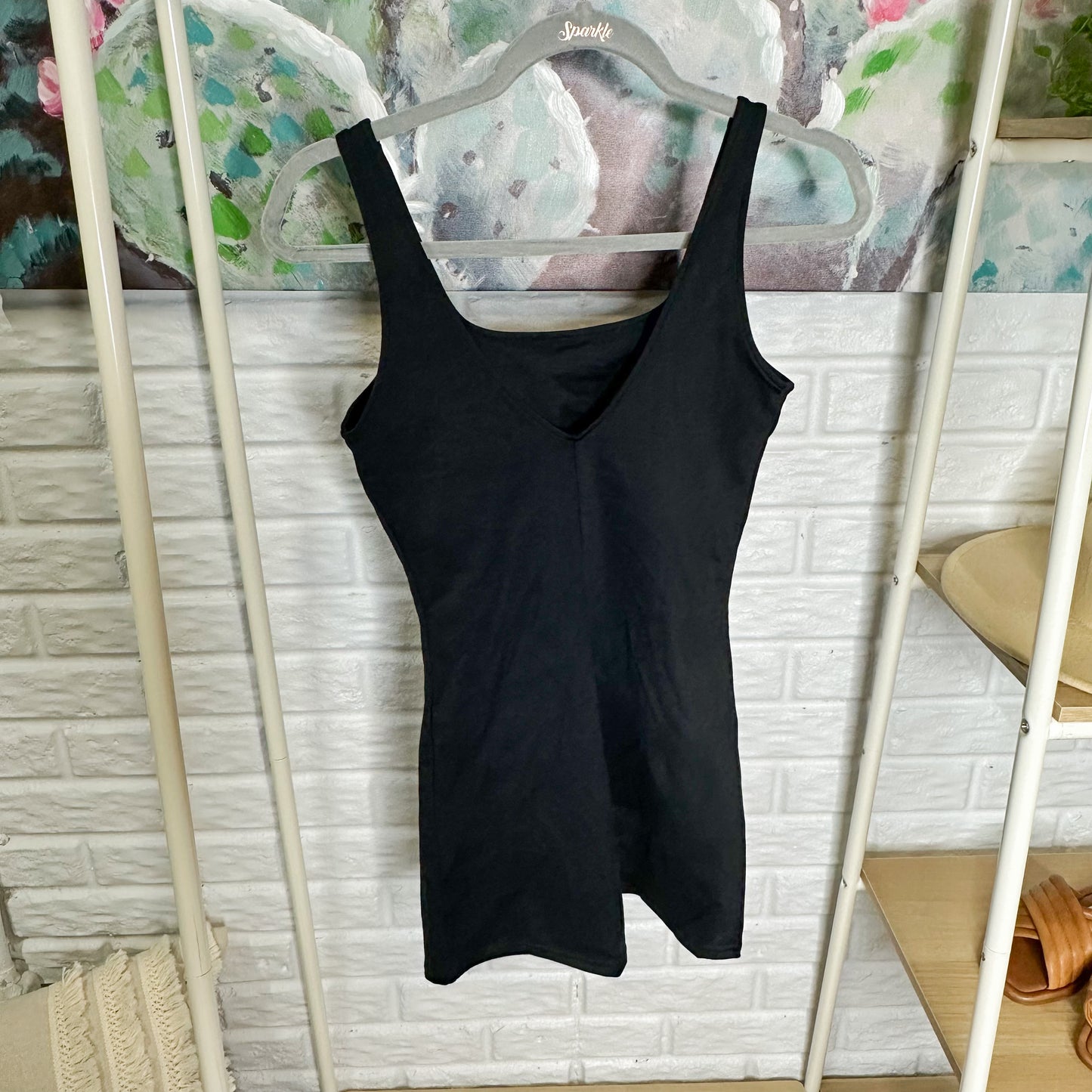 Qinsen New Black Square Neck Romper Size Medium/6