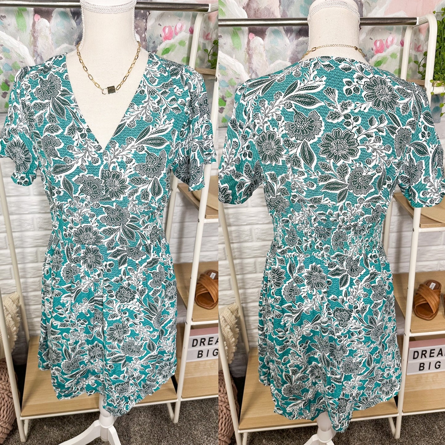 LOFT Floral Flutter Sleeve Pocket Dress Size 4