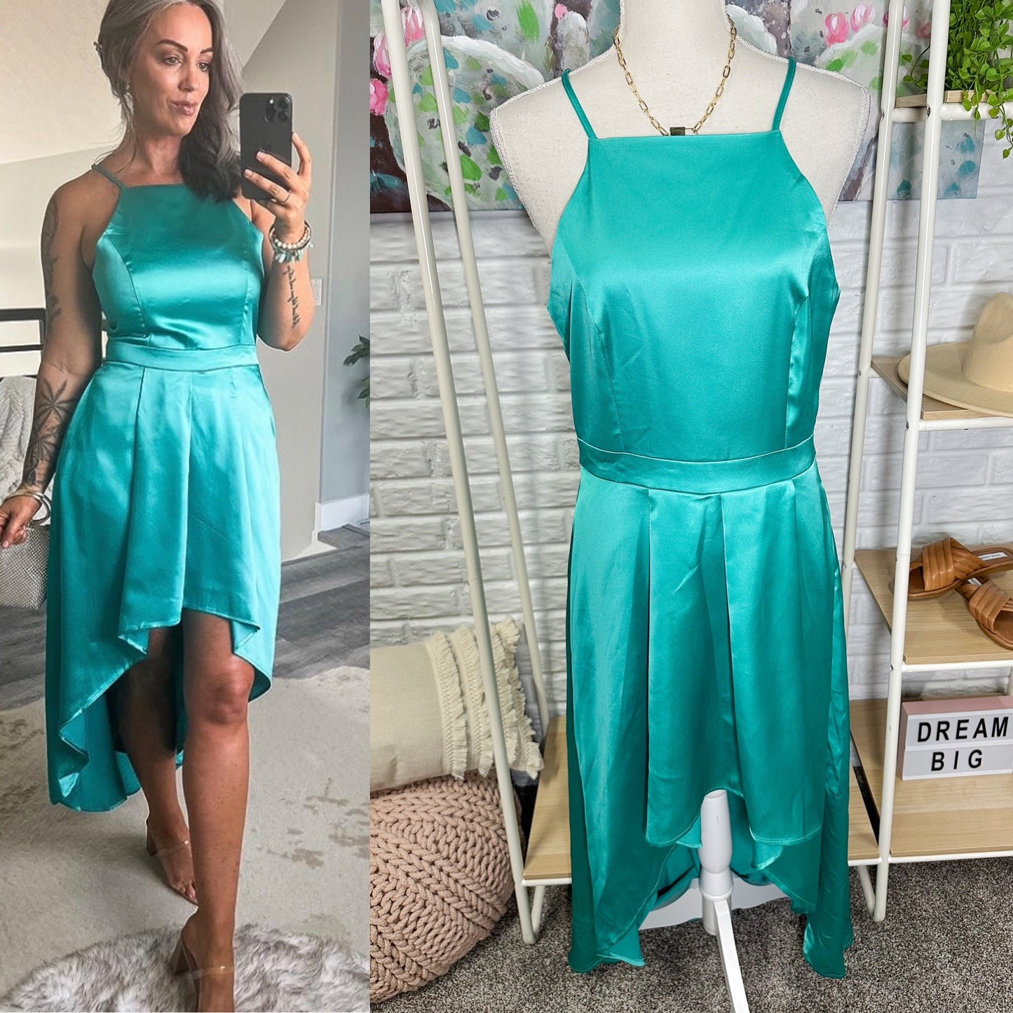 Prettygarden New Teal Satin High Low Maxi Dress Size Medium