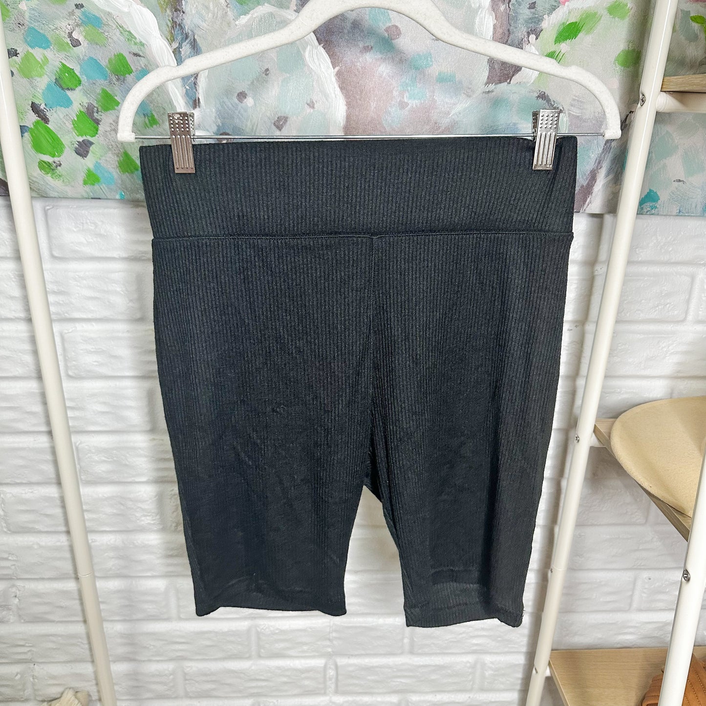 Rag & Bone New Black Ribbed Knit Stretch Bike Shorts Size Large