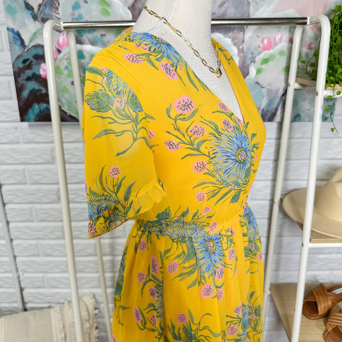 Madewell Sweetgrass Ruffle Sleeve Dress In Painted Blooms Size 00