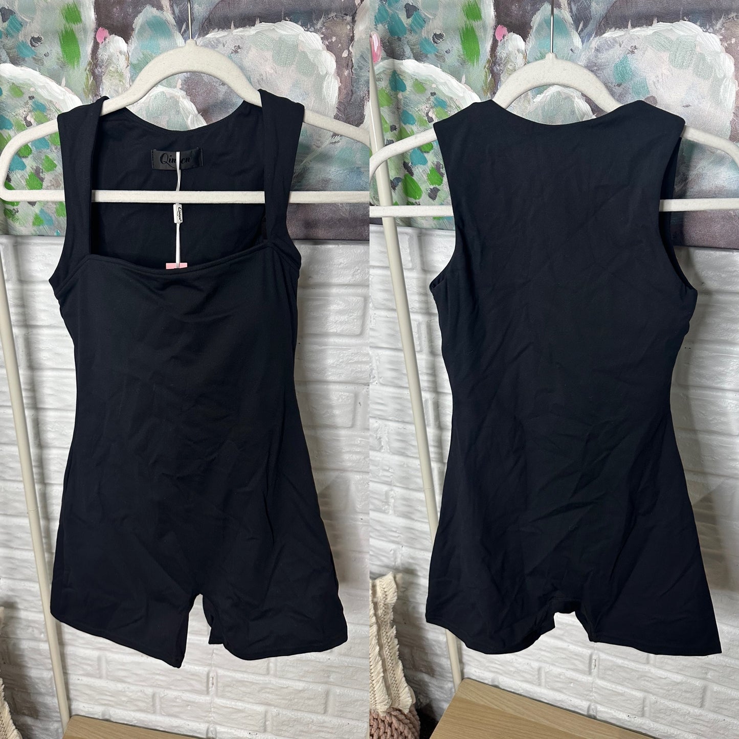 Qinsen New Black Square Neck Tummy Control Romper (6)