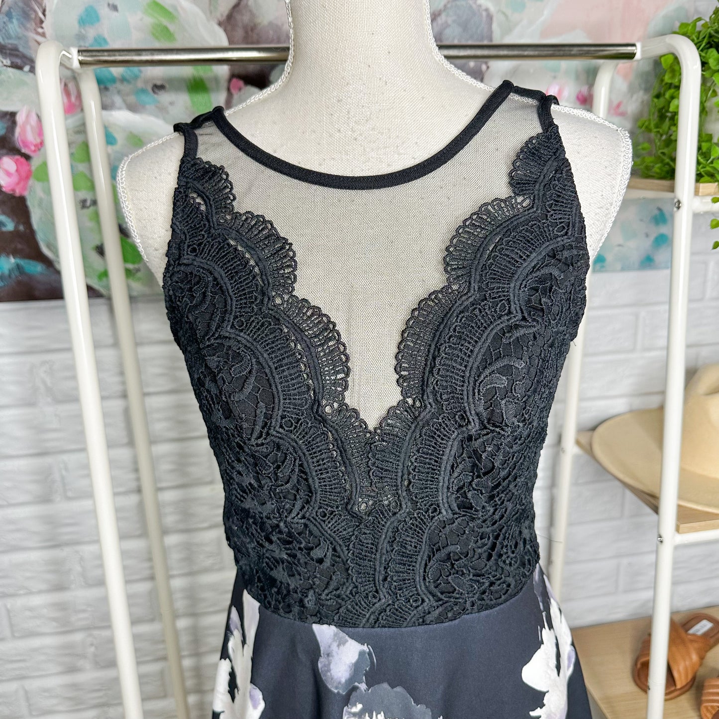 Grace Karin New Black Lace Deep V Party Dress Size Small