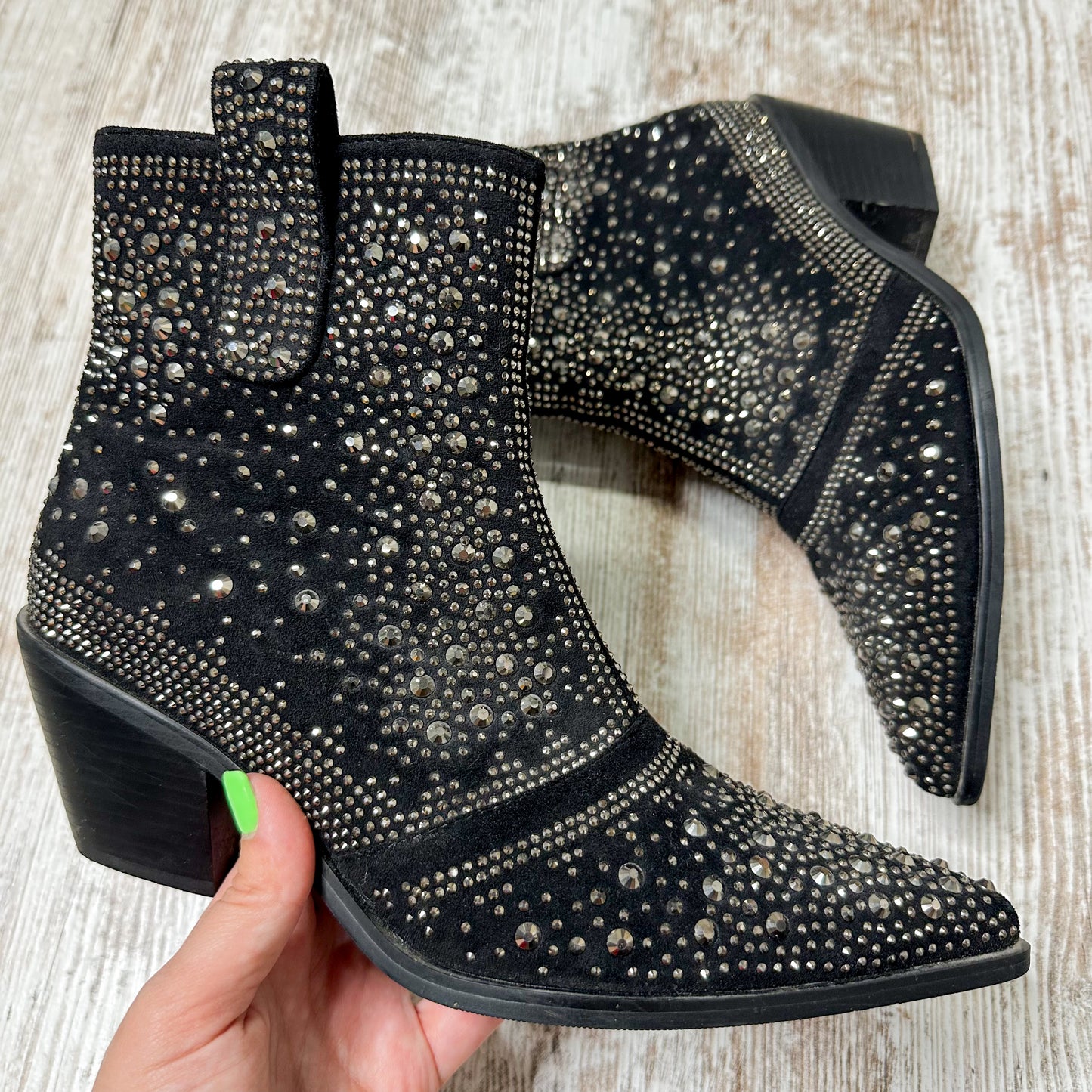 ISNOM Black Rhinestone Boots (multiple sizes)