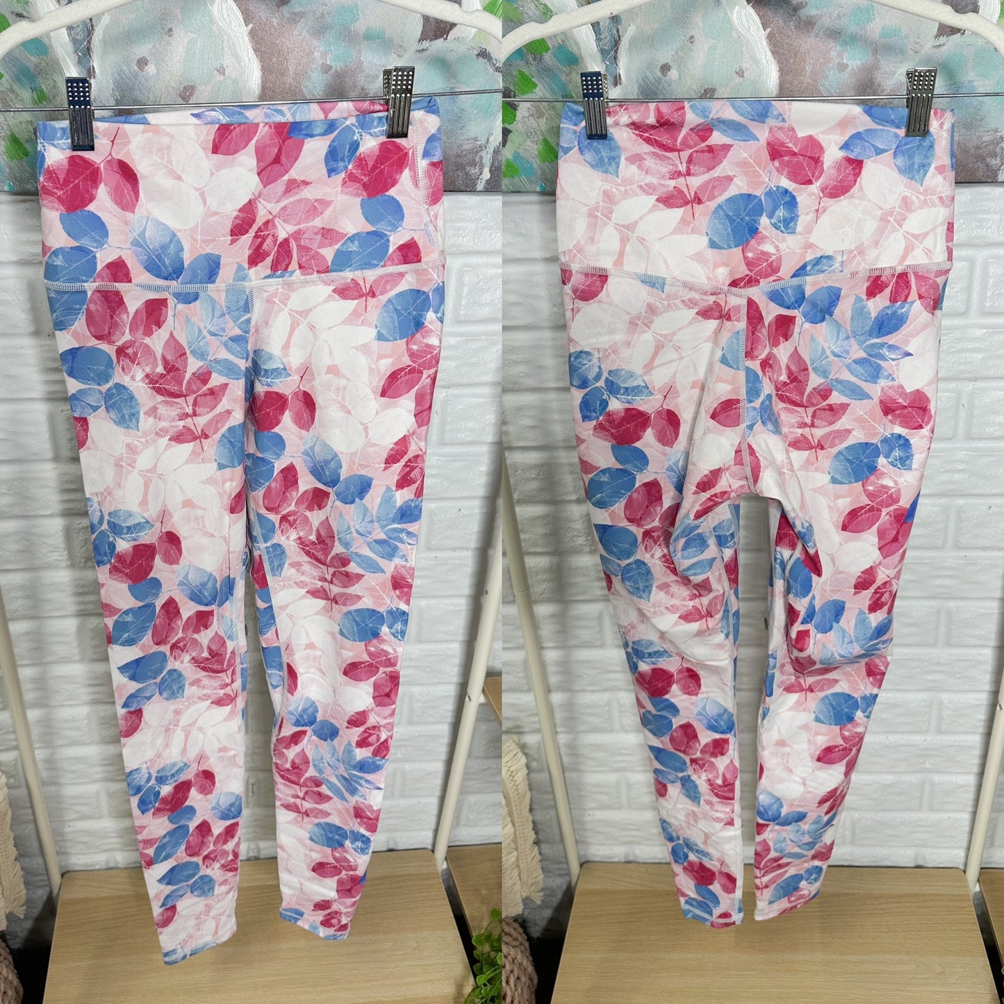 Colorfulkoala Pink Leaf High Waisted Legging Size Medium