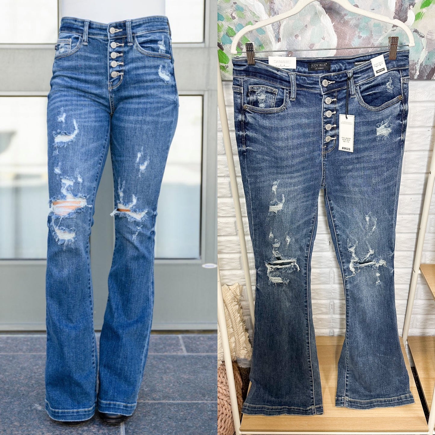 Judy Blue New Distressed High Waist Flare Jeans Size 11/30