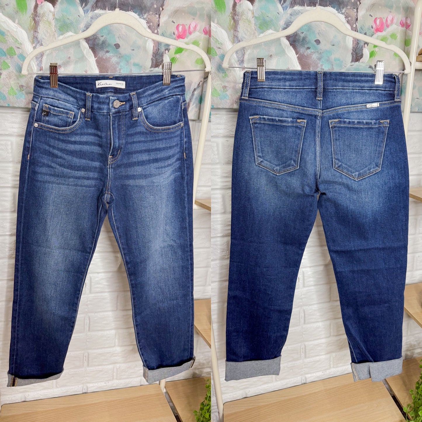 Kancan Mid Rise Cuff Straight Leg Jeans (25)