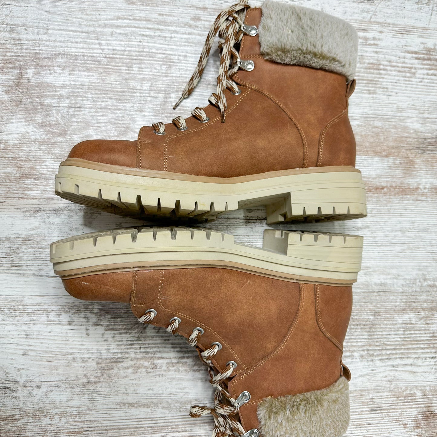 Time & Tru Brown Faux Fur Trim Hiker Boots Size 9