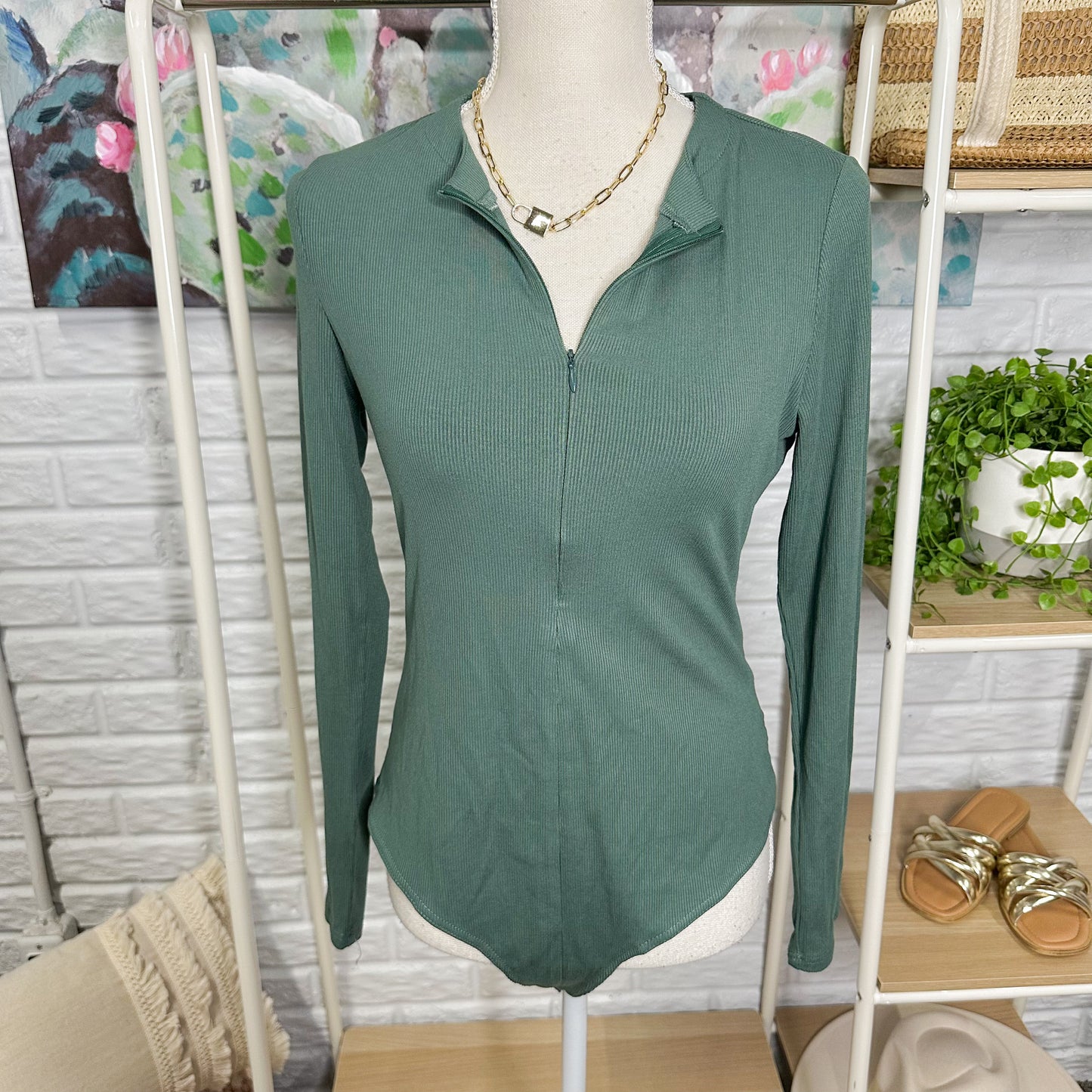 Missjoy Green Long Sleeve Bodysuit (XL)