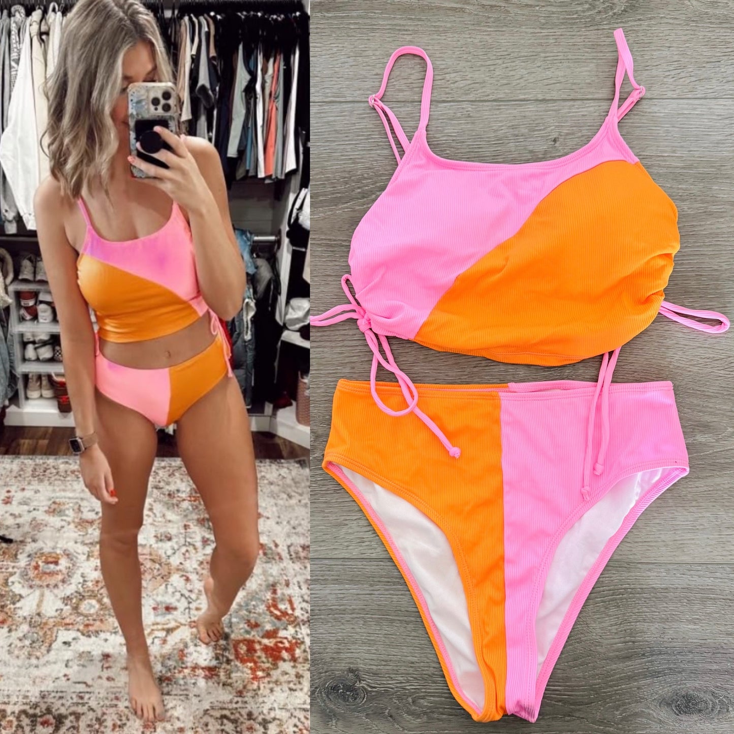 Pink Queen Orange / Pink Colorblock Bikini (M)