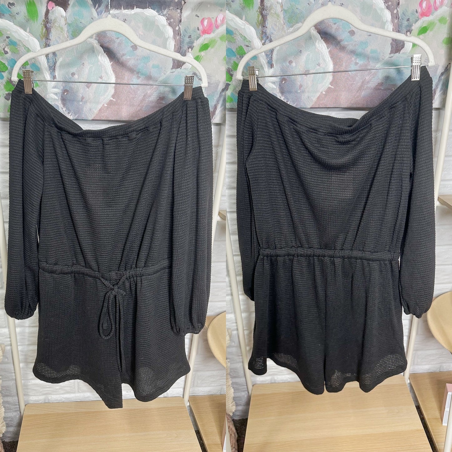 Prettygarden New Black Off The Shoulder Knit Romper Size Large