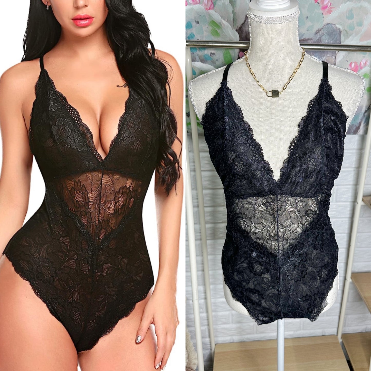 Avidlove New Black Lace Teddy Boydsuit Size Large