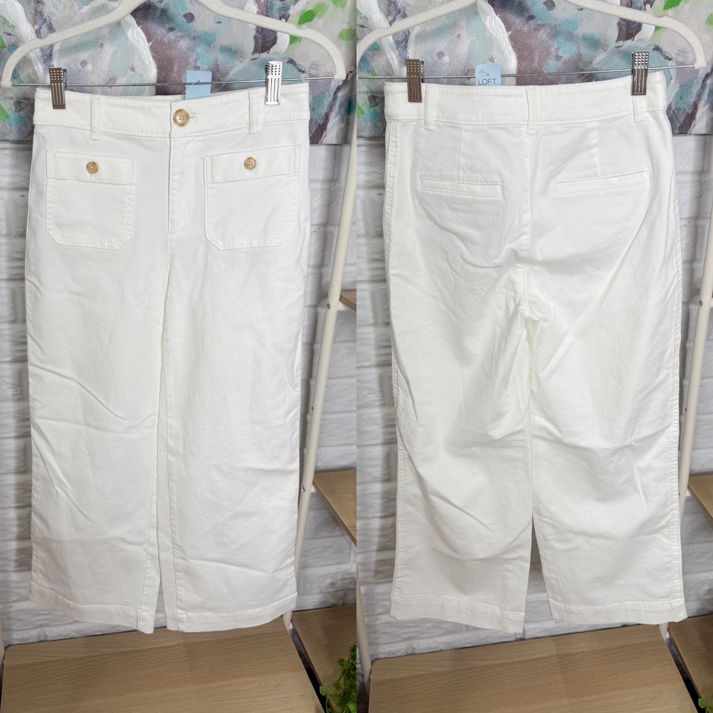 LOFT New Palmer Wide Leg Crop Pants White (00P)