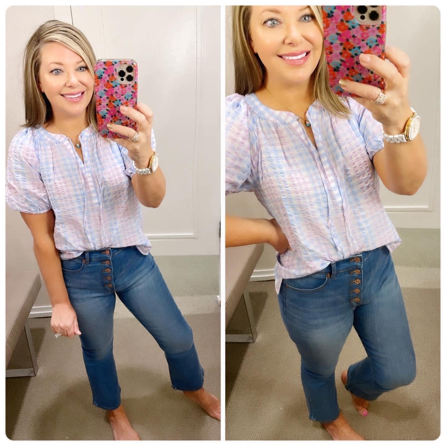 LOFT New Pastel Gingham Top Size Small