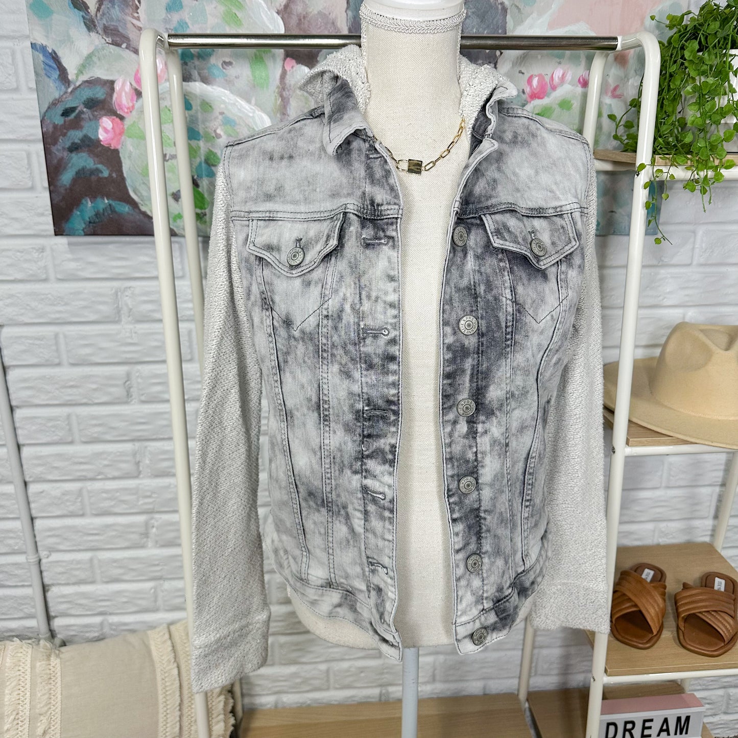 Express Faded Acid Wash Denim Jacket Size Large