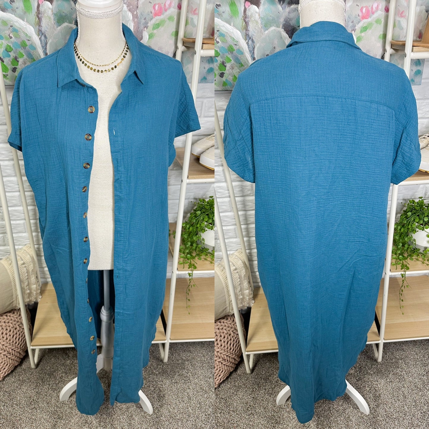Herseas Teal Button Down Dress Coverup (M)