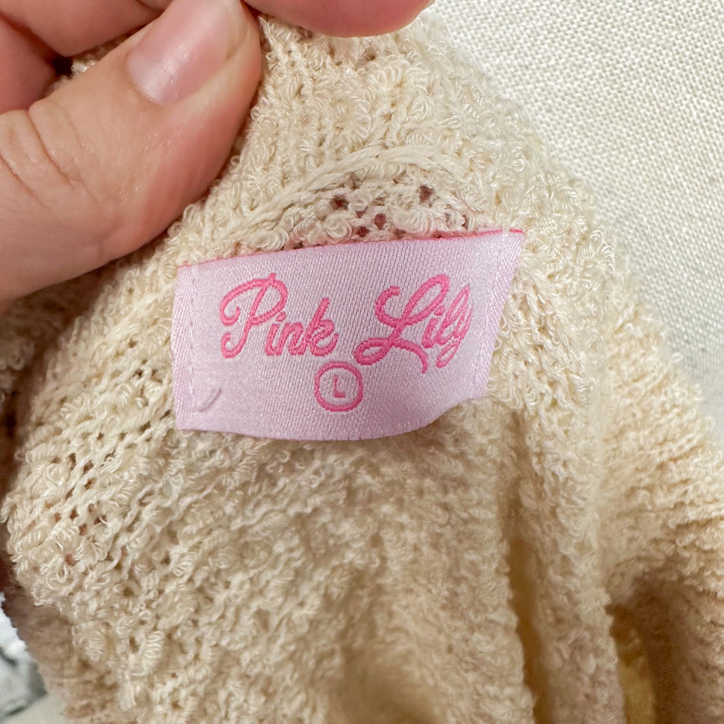 Pink Lily New Cream Henley Knit Sweater Size Large