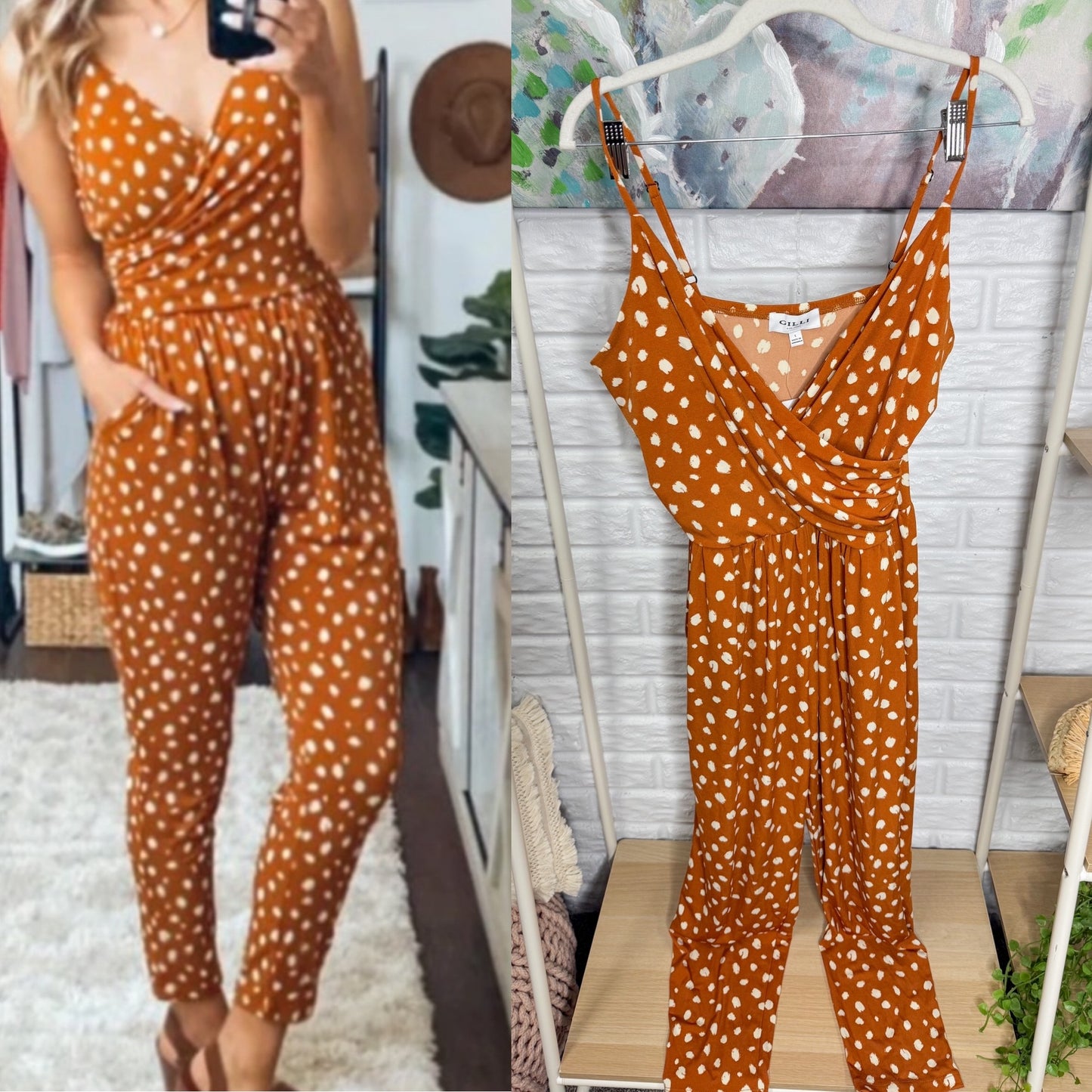 Gilli New Polka Dot Jumpsuit in Caramel (L)