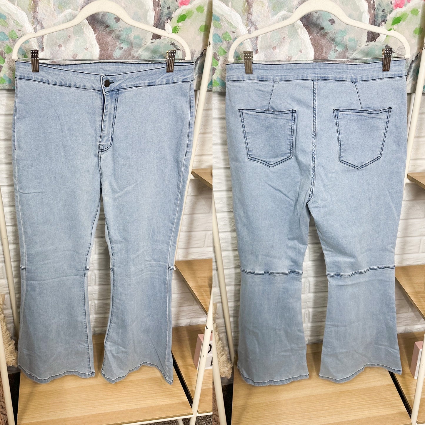 Sidefeel Sky Blue High Waist Bell Bottom Jeans