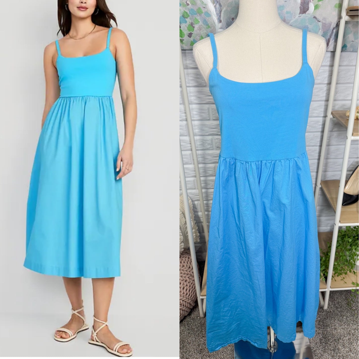 Old Navy Fit & Flare Midi Cami Dress Casa Blue (L)