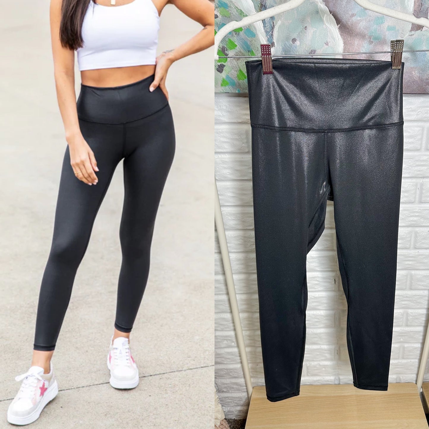 Pink Lily Darling Grace Black Faux Leather Leggings Size Small