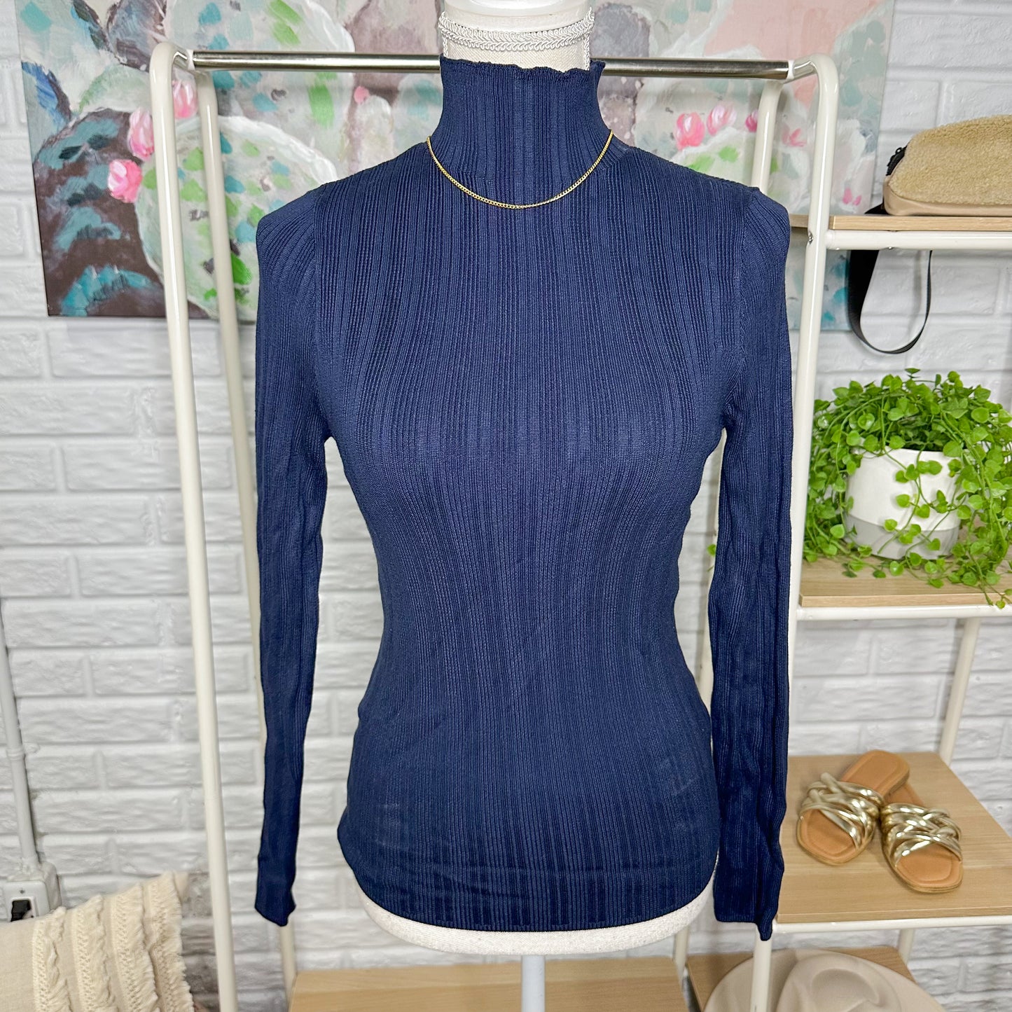 Abercrombie & Fitch Blue Slim Rib Turtleneck Sweater (M)