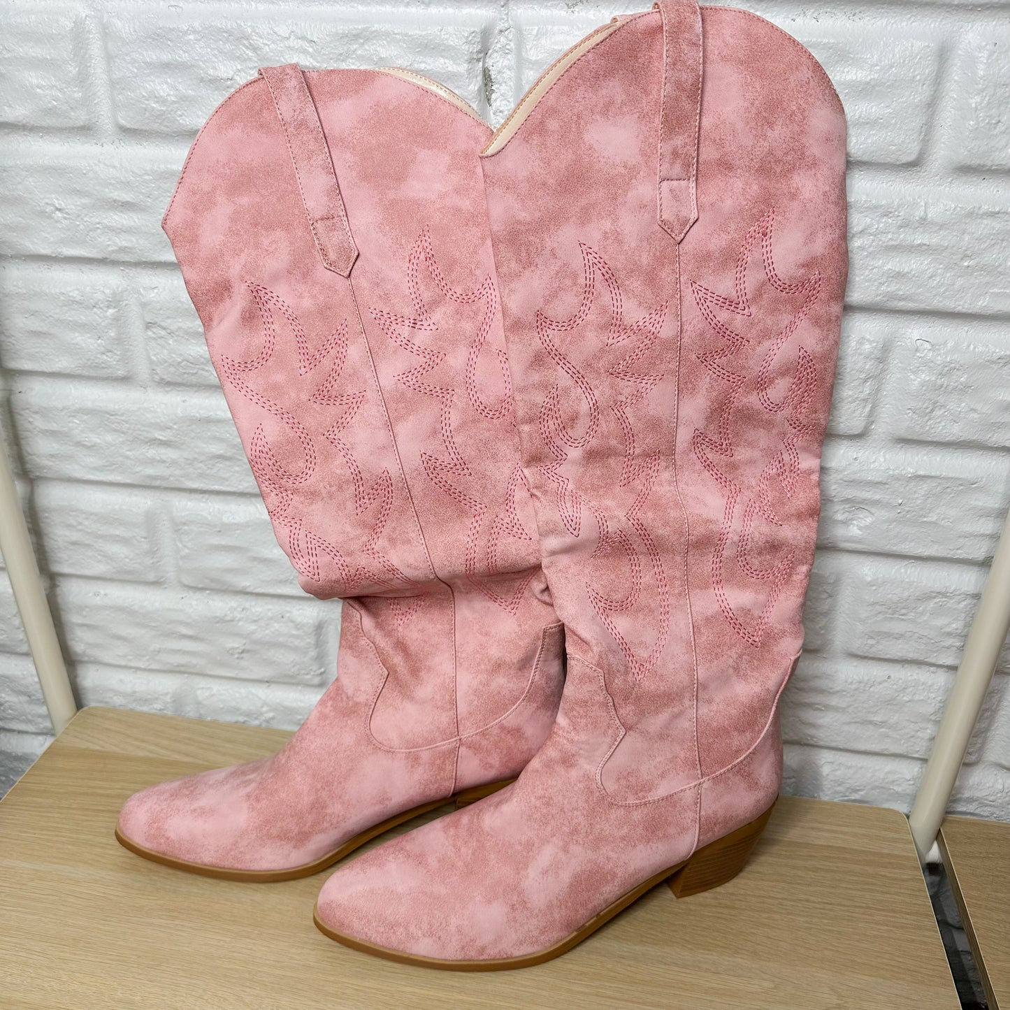 New Pink Pointed Toe Knee High Cowboy Boots Size EU 42 / US 11