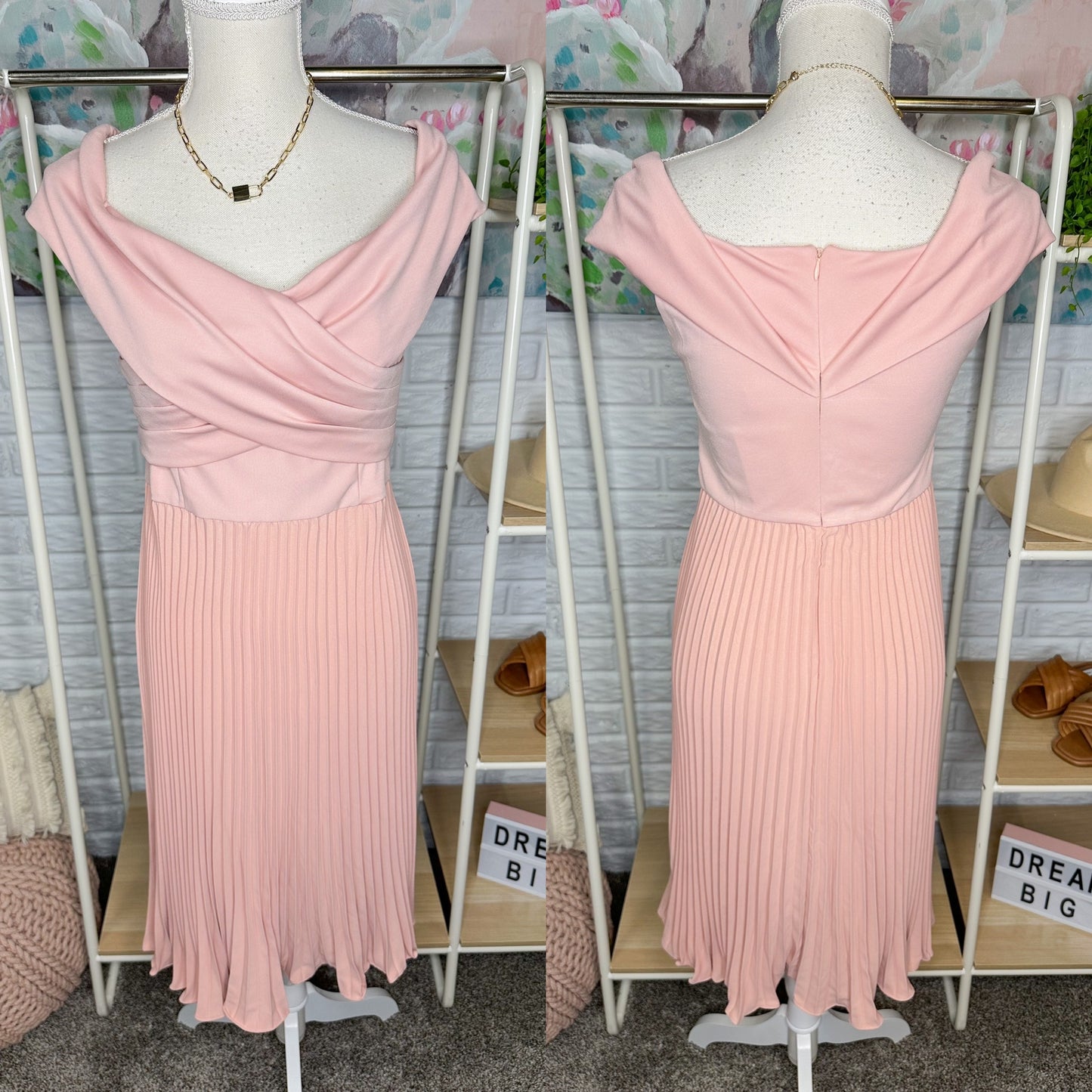 Grace Karin New Pink Pleated Off The Shoulder Dress Size Medium