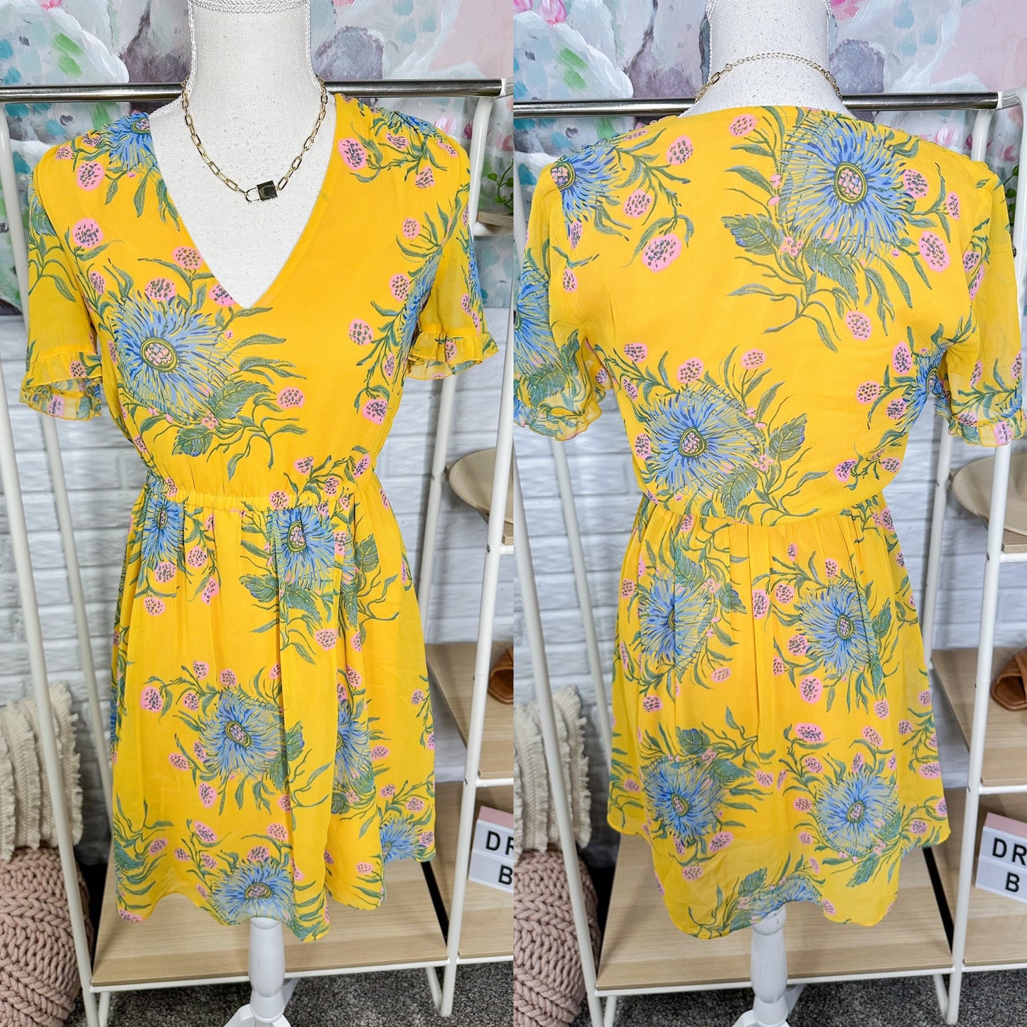 Madewell Sweetgrass Ruffle Sleeve Dress In Painted Blooms Size 00