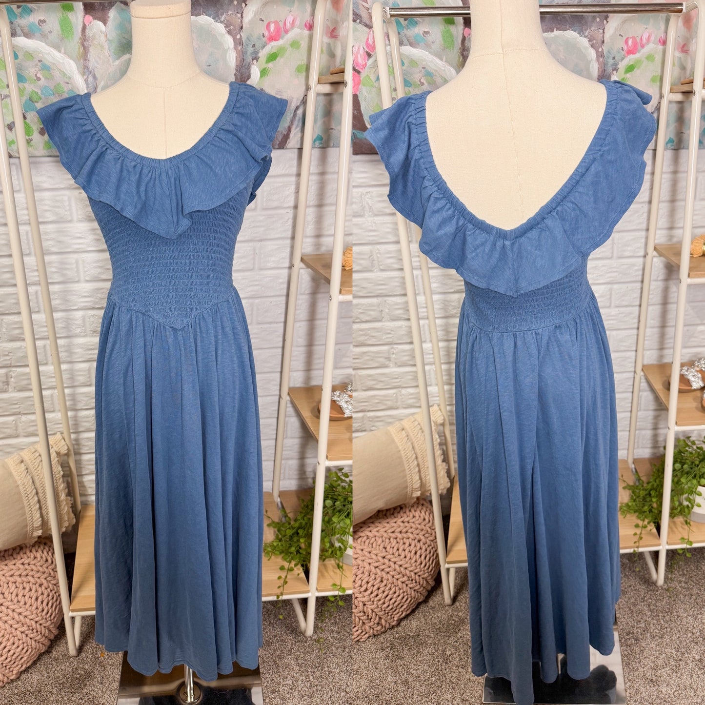 American Eagle Blue Ruffle Midi Dress (XS)