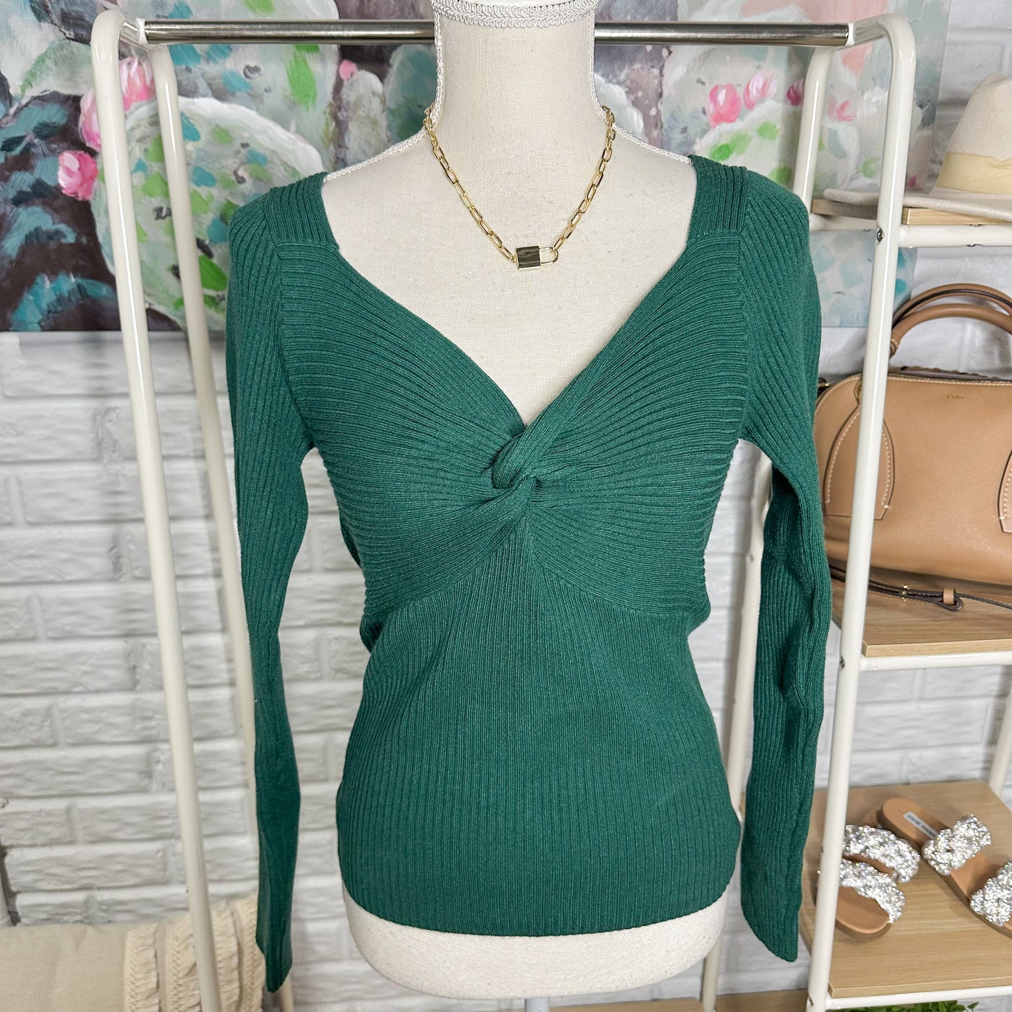 Lillusory New Green Twist Long Sleeve Top Size Medium