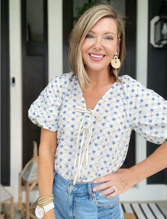 LOFT New Floral Embroidered Bow Blouse (XS)