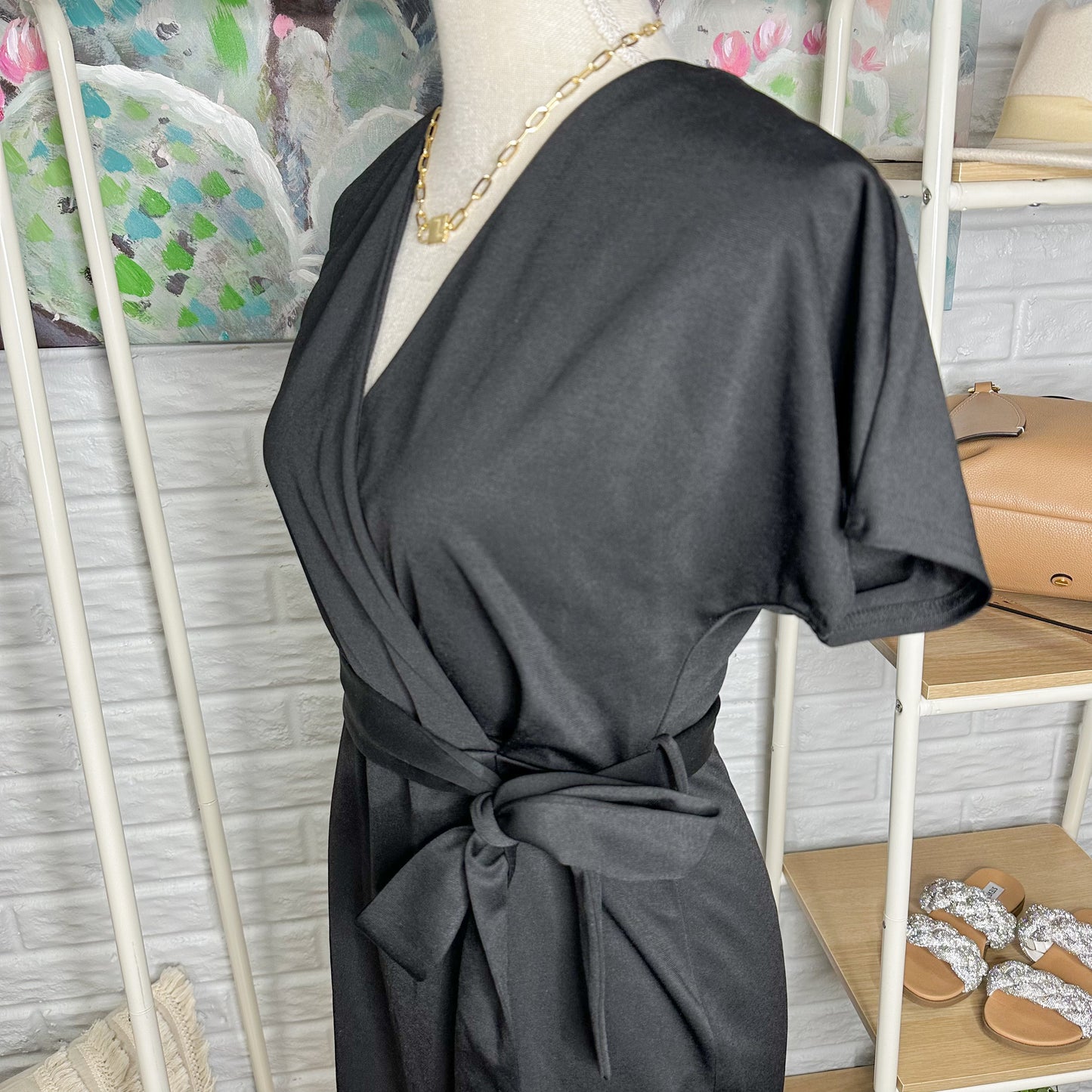 Grace Karin New Black Short Sleeve Midi Dress Size Small