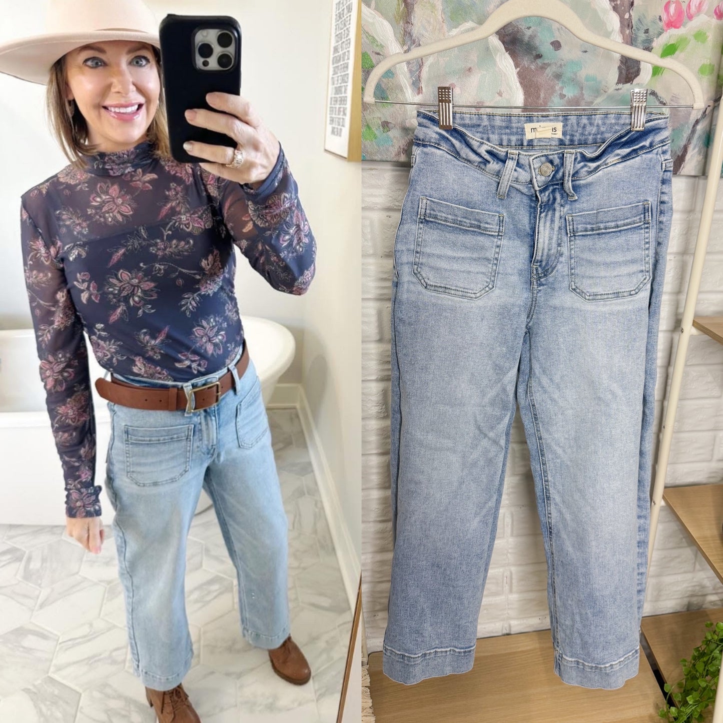 Maurice’s M Jeans Light High Rise Patch Pocket Wide Leg Cropped Jeans (0)
