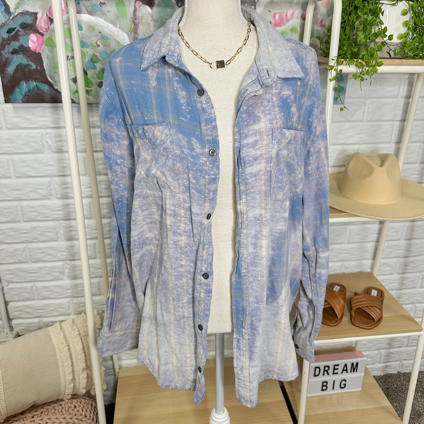 Custom Morgan Wallen Plaid Bleached Button Down Size Large