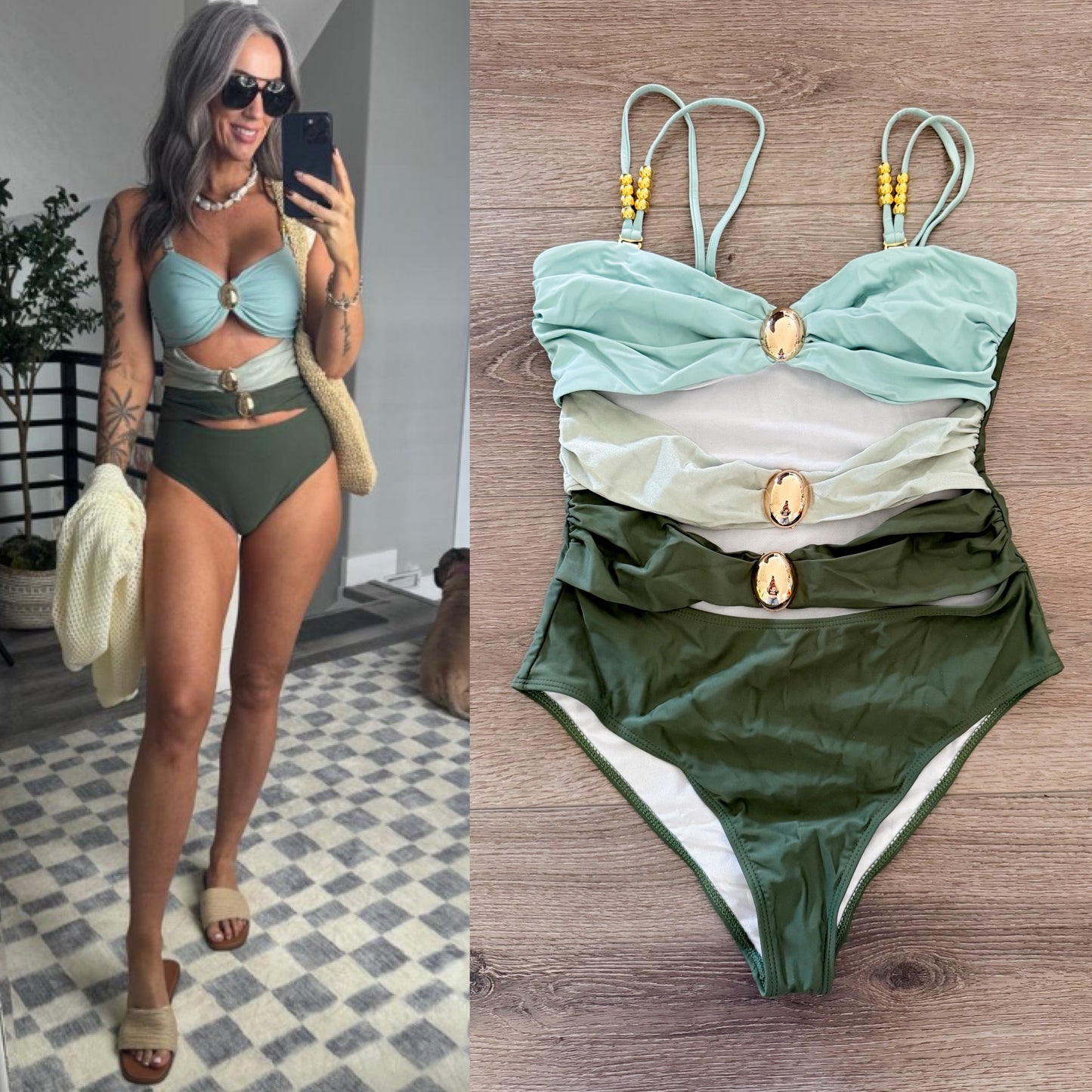 Verdusa Colorblock One Piece Swimsuit (L)
