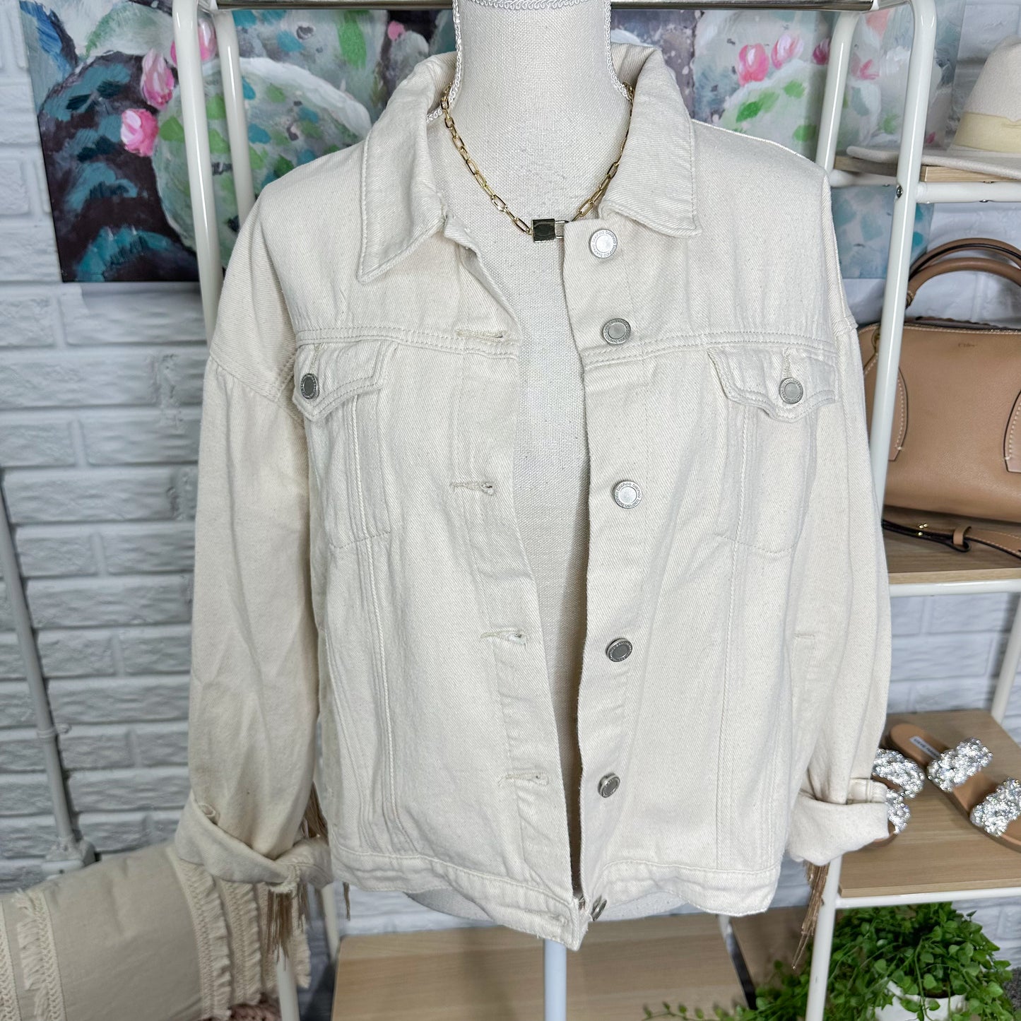 Boohoo New Plus Tassel Denim Jacket Size 12