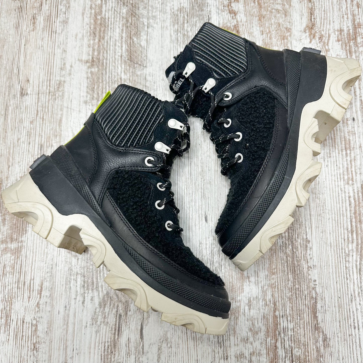 Sorel Womens Brex Cozy Lace Booties Black, Sea Salt Size 6