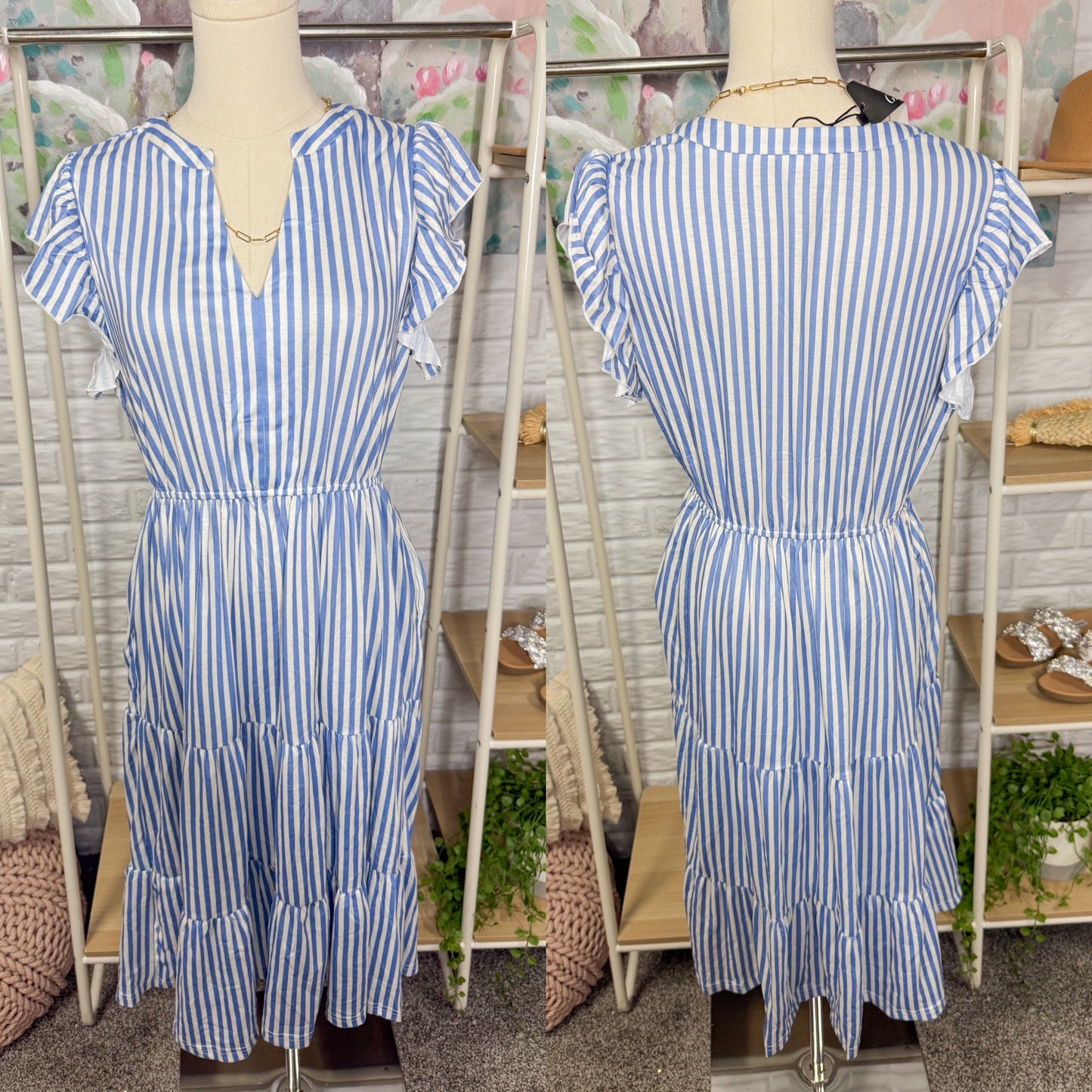 Glamaker New Blue Striped Dress (M)
